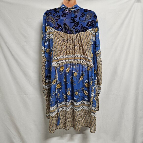 Aratta Silent Journey Women Hi-lo tunic Top Blouse Shirt Size L Floral Button Up - Picture 7 of 14